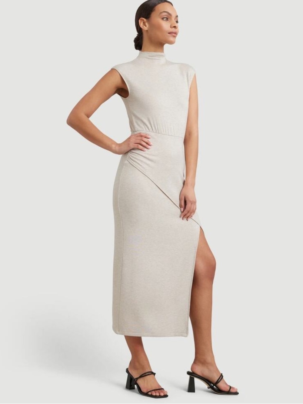 Modern Citizen Yimei Side Slit Midi Dress sz XL - Oatmeal (marled Tan Beige)